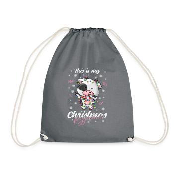 Kuh Pyjama Weihnachten Schlafen - Turnbeutel - Grau - Vorne