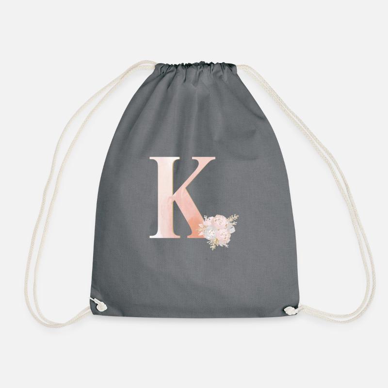 Buchstabe K mit Blumen - Turnbeutel - Grau