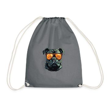 Bulldog Hund Hipster Cool Party - Turnbeutel - Grau - Vorne