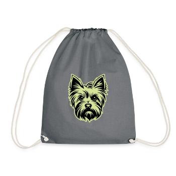 Yorkshire Terrier Dog Head - Drawstring Bag - grey - Front