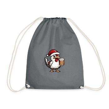 Chicken Beer Xmas Christmas - Drawstring Bag - grey - Front