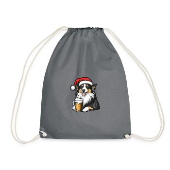 Border Collie Hund Bier Xmas Weihnachten - Turnbeutel - Grau - Vorne