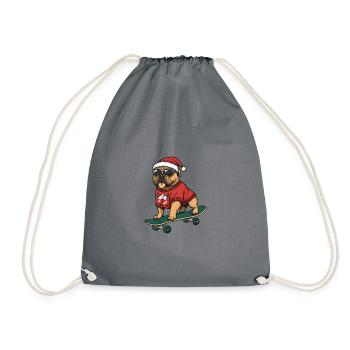 Bullmastiff Dog Christmas Skateboard - Drawstring Bag - grey - Front