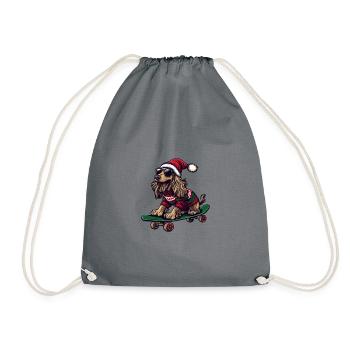 Afghan Hound Dog Christmas Skateboard - Drawstring Bag - grey - Front