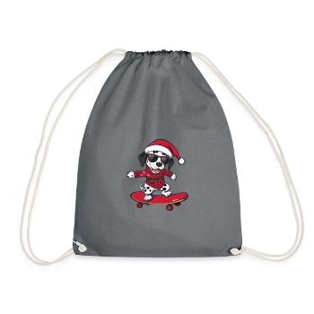 Dalmatian Dog Christmas Skateboard - Drawstring Bag - grey - Front