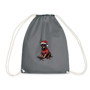 Doberman Dog Christmas Skateboard - Drawstring Bag - grey - Front