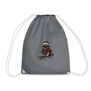 Mastiff Dog Christmas Skateboard - Drawstring Bag - grey - Front