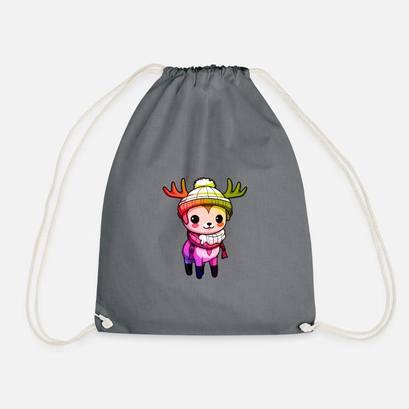 Reh Geweih Winter Tier Bunt Comic - Turnbeutel - Grau