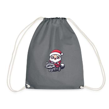 Raccoon Santa Claus - Drawstring Bag - grey - Front