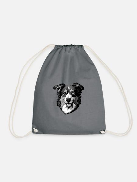 Border Collie Hund Kopf - Turnbeutel - Grau