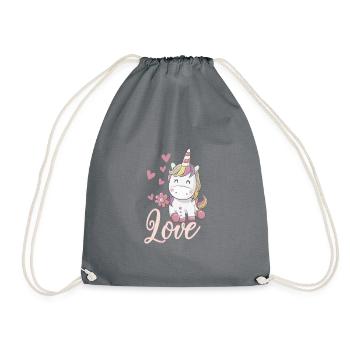 Unicorn Love Heart Valentine's Day Shirt - Drawstring Bag - grey - Front