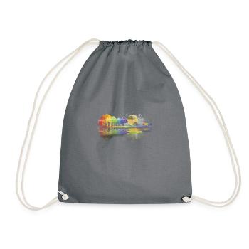 Nature Guitar Lake Colorful Watercolor Tee Shirt - Drawstring Bag - grey - Front