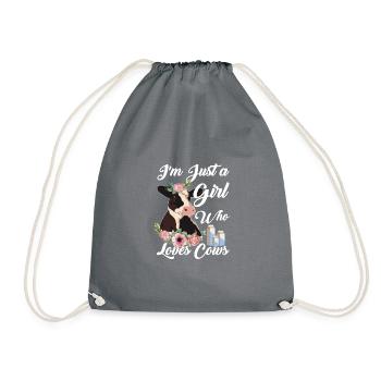 I'm Just a Girl Who Loves Cows Floral Shirt - Drawstring Bag - grey - Front