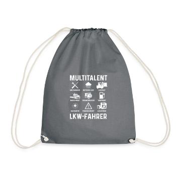 LKW Shirt · Multitalent LKW-Fahrer · Job Geschenk - Turnbeutel - Grau - Vorne