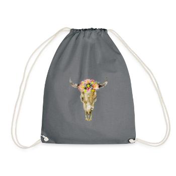 Bull Head Cow Head Cow Head Ox Head Skull - Drawstring Bag - grey - Front