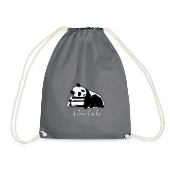 Books Panda I love books - Drawstring Bag - grey - Front