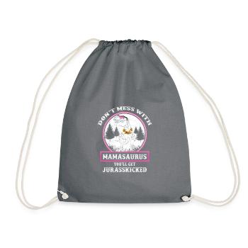 mamasaurus mom mom mom mommy vintage mum dino - Drawstring Bag - grey - Front