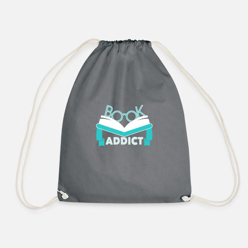 Reader reading book to book librarian bookworm - Drawstring Bag - grey