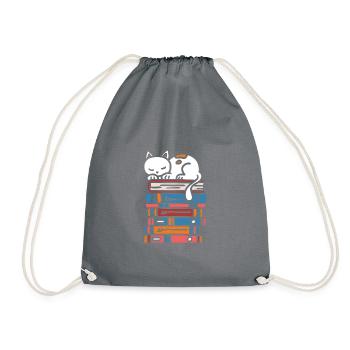 Stack of books cat cute kitten - Drawstring Bag - grey - Front