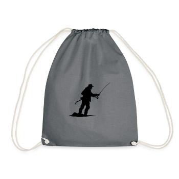 Fishing Man Silhouette - Drawstring Bag - grey - Front