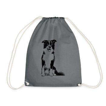 Border Collie / Dog Design Gift Idea - Drawstring Bag - grey - Front