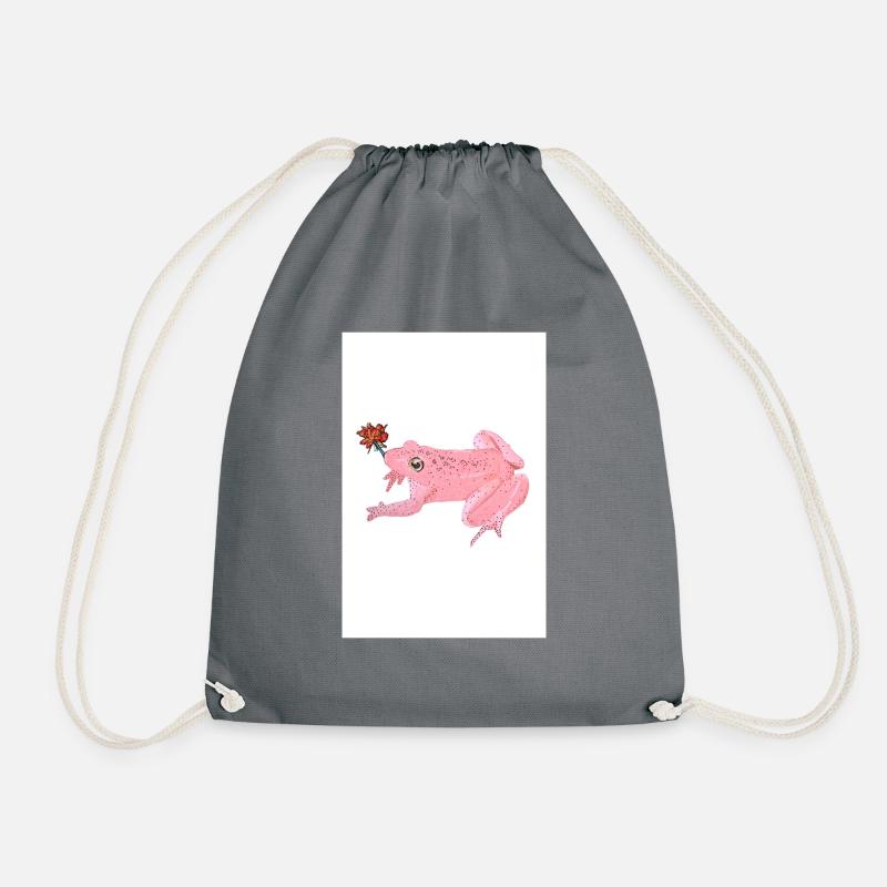 Rosa Frosch mit Blume - Turnbeutel - Grau