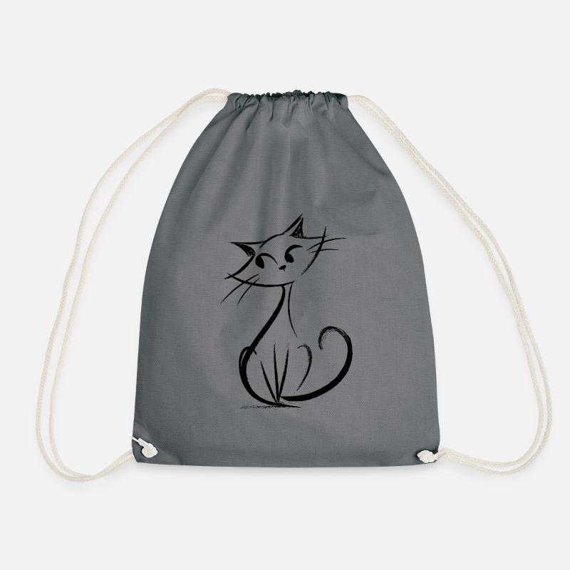 Cute cat drawing - Drawstring Bag - grey