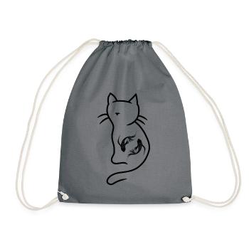Katze Kätzchen Fische Fantasy Fisch Haustier - Turnbeutel - Grau - Vorne