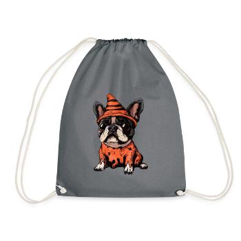Französische Buldogge Hund Halloween Zombie - Turnbeutel - Grau - Vorne