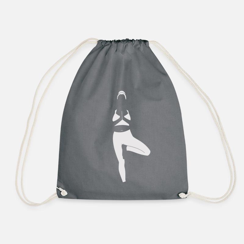 Yoga Tree Pose, white - Drawstring Bag - grey