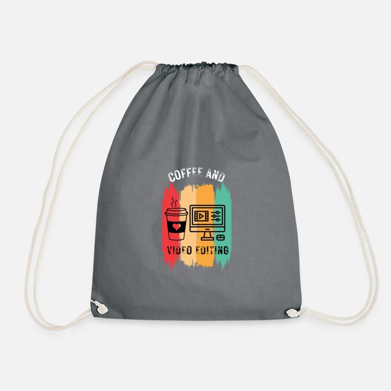 Coffee and Video Editing| Video Cutter - Drawstring Bag - grey