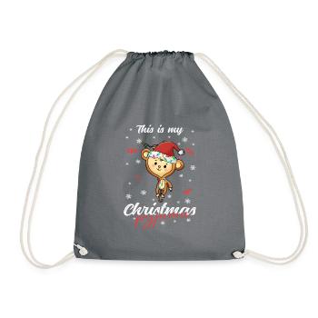 Affe Pyjama Weihnachten Schlafen - Turnbeutel - Grau - Vorne