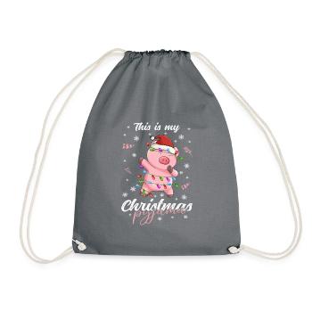 Schwein Pyjama Weihnachten Schlafen - Turnbeutel - Grau - Vorne