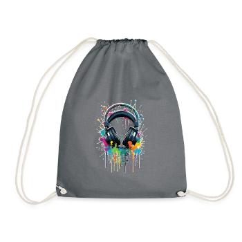 Headphones with colorful splashes of color - Drawstring Bag - grey - Front
