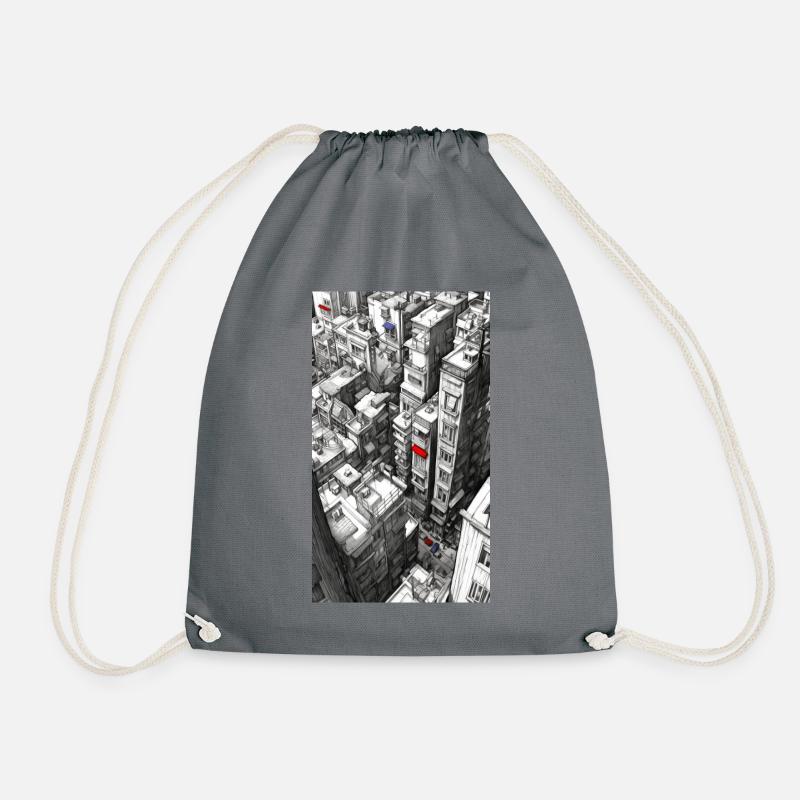 Graphic Novel style City - Drawstring Bag - grey