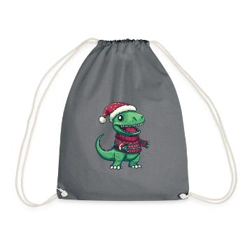 Dinosaur T-Rex Christmas Comic - Drawstring Bag - grey - Front