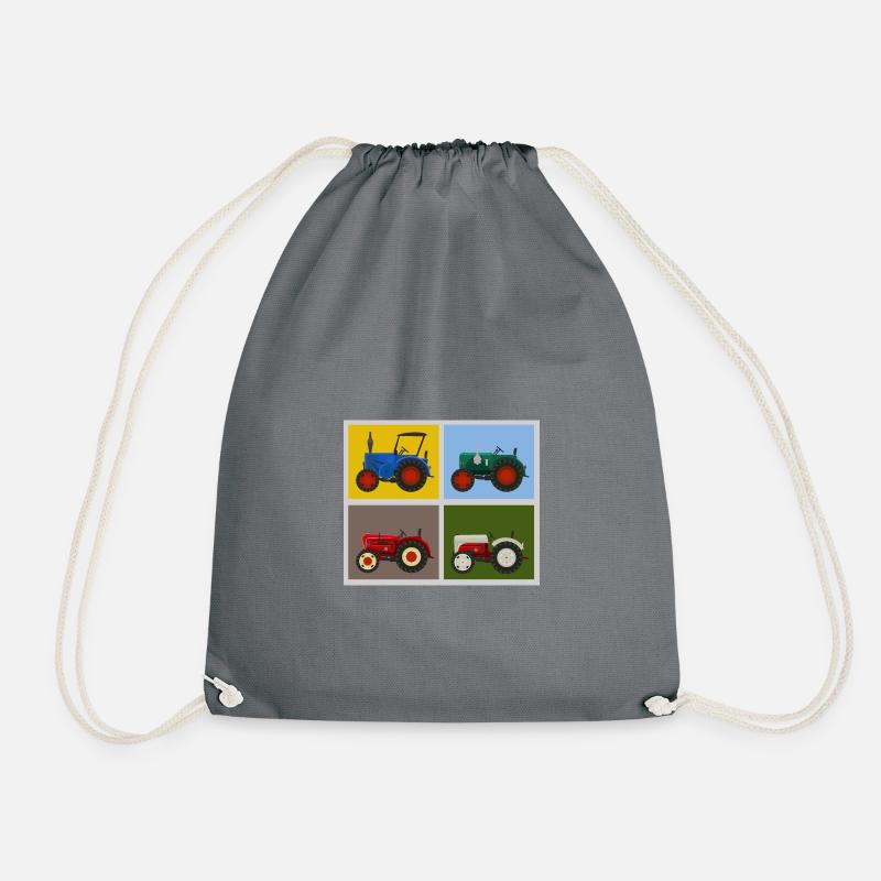 Retro Vintage Tractors Quartet - Drawstring Bag - grey