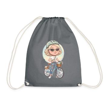 Pastel Cyclist Cutie - Drawstring Bag - grey - Front