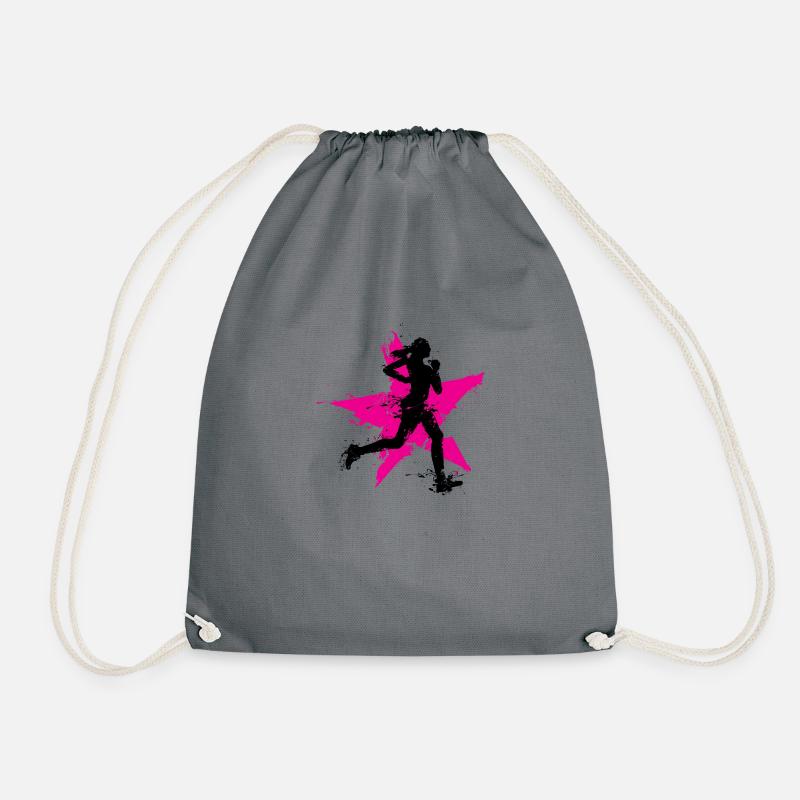 runner female with star - Drawstring Bag - grey
