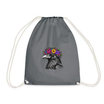 Tête de corbeau avec couronne de fleurs - Sac de sport léger - gris - Devant