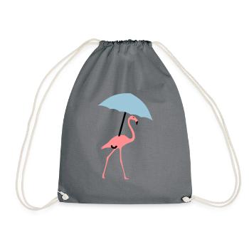 Flamingo with umbrella or parasol - Drawstring Bag - grey - Front