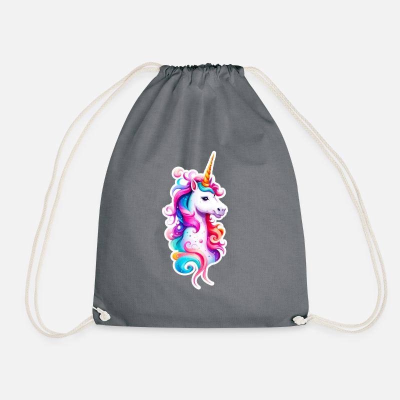 Rainbow Unicorn 03 - Drawstring Bag - grey
