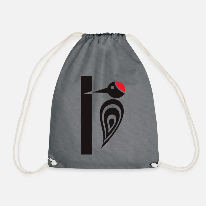 Woodpecker on the Tree - Carpenter's Bird - Drawstring Bag - grey