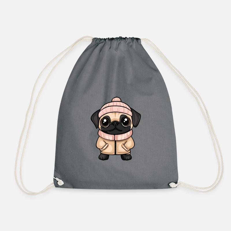 Mops Hund Winter - Turnbeutel - Grau
