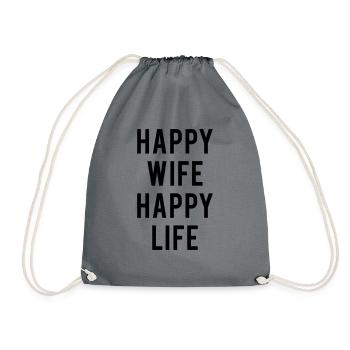 happy wife happy life – für Ehemann / Ehefrau - Turnbeutel - Grau - Vorne