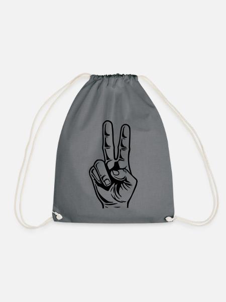 Peace Hand – Einfaches Zeichen, starke Botschaft - Turnbeutel - Grau