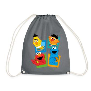 Sesame Street Ernie, bert, Cookie Monster And Elmo - Drawstring Bag - grey - Front