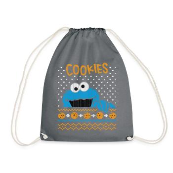 Sesame Street Cookie Monster Ugly Xmas - Drawstring Bag - grey - Front