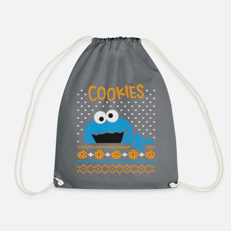 Sesame Street Cookie Monster Ugly Xmas - Drawstring Bag - grey
