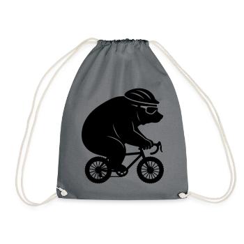 Giant bear on tiny gravel bike - Drawstring Bag - grey - Front